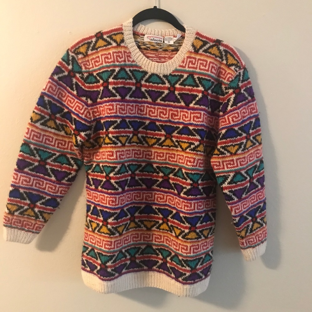 Women's Vintage Wool Unique Printed Sweater, Small